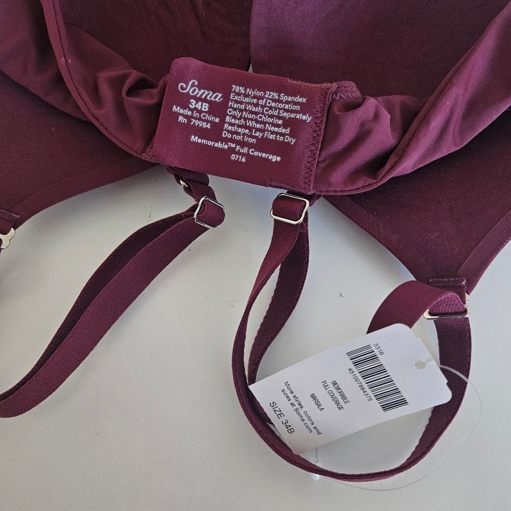 NWT Soma | Embraceable Tailored Push Up Padded Bra Smooth Cabernet Women 34B - Picture 4 of 4